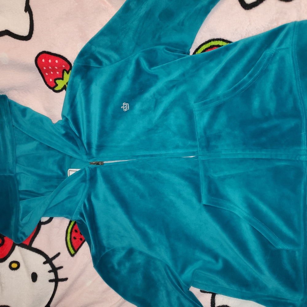 Juicy Couture Blue Plush Zip-Up Jacket with Hood